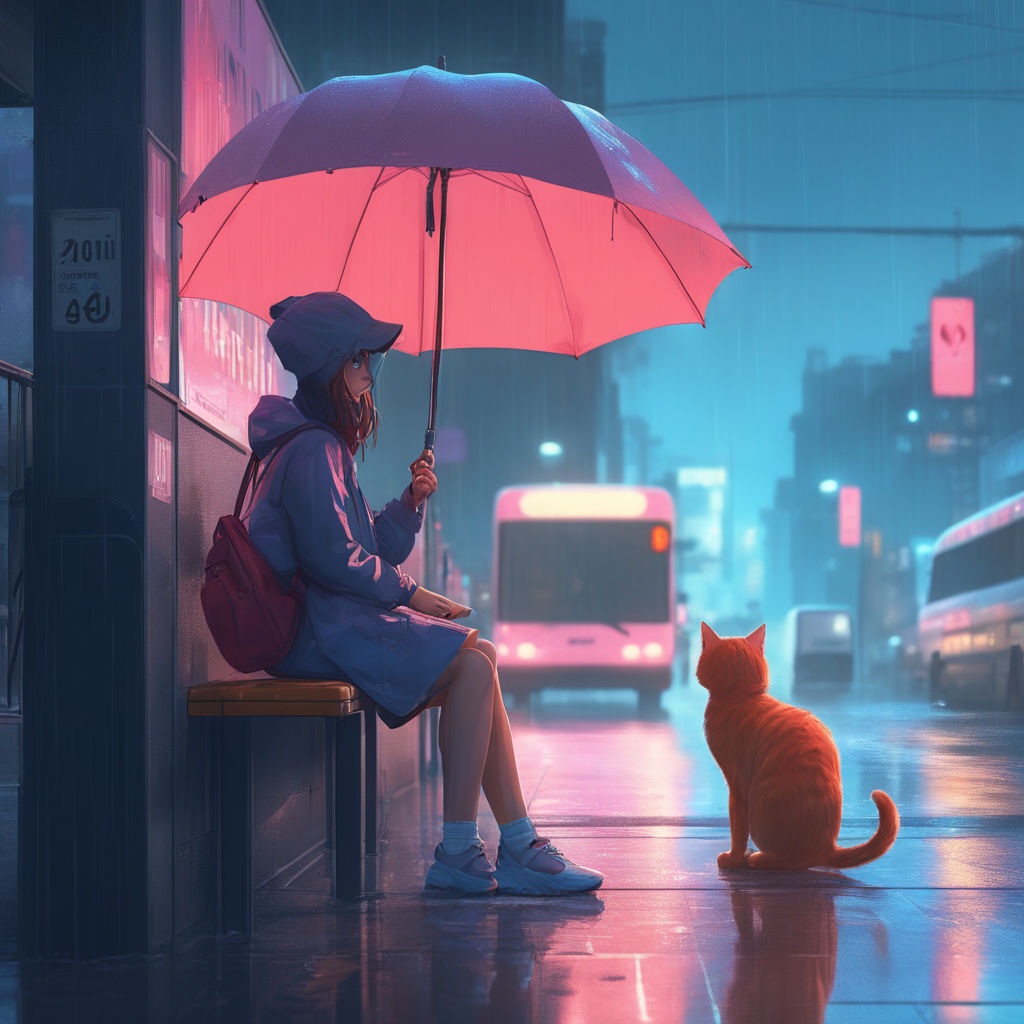 with a lavender and pink sky above. A gentle stream below reflects the  cat's silhouette. Render the scene in the detailed and emotive style of  anime artist Makoto Shinkai. - Playground