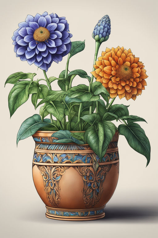 Flower Pot Design Drawing With Colour, HD Png Download , Transparent Png  Image - PNGitem