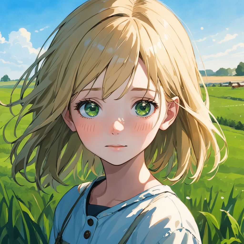 pretty anime girl with blonde hair and green eyes