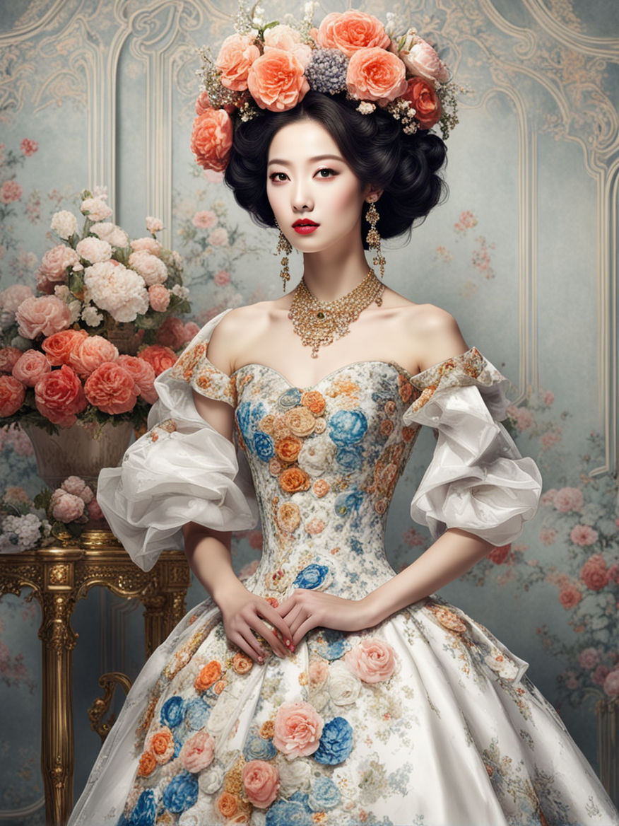 Super pretty 20 year old Korean girl,happy face,Posing in a lovely  dress,entire body, Cartoon style illustration - SeaArt AI