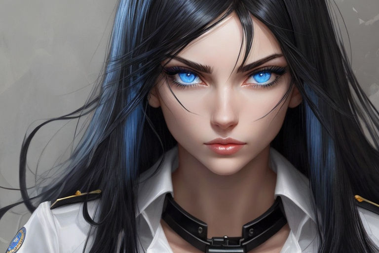 anime girl with black hair and blue highlights