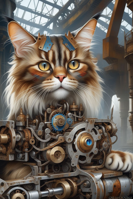 Funny Crazy Cat Steam Punked Painting · Creative Fabrica