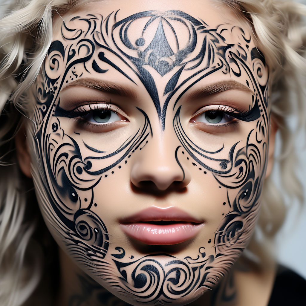 attractive woman. tattooed face.