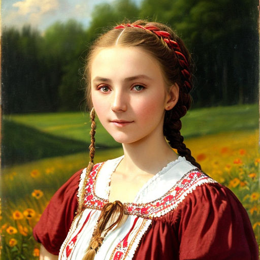 Traditional Russian folk costume, portrait of a young beautiful