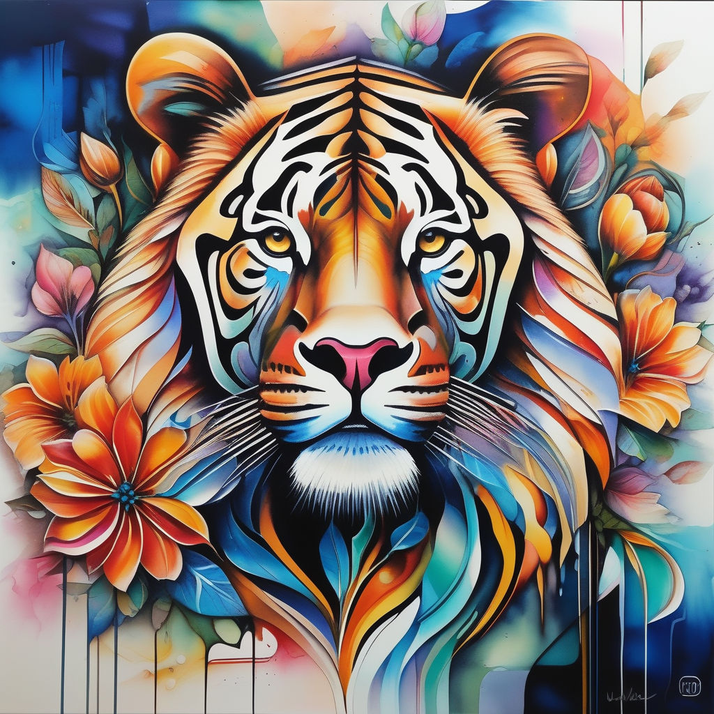 TIGER ORANGE-TIGER-Contemporary animal painter thr