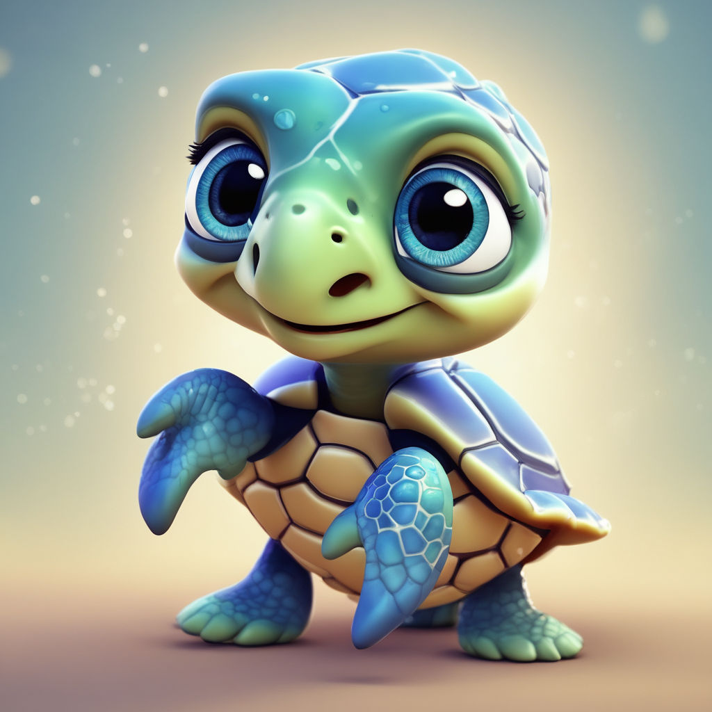 cute turtle cartoon with big eyes