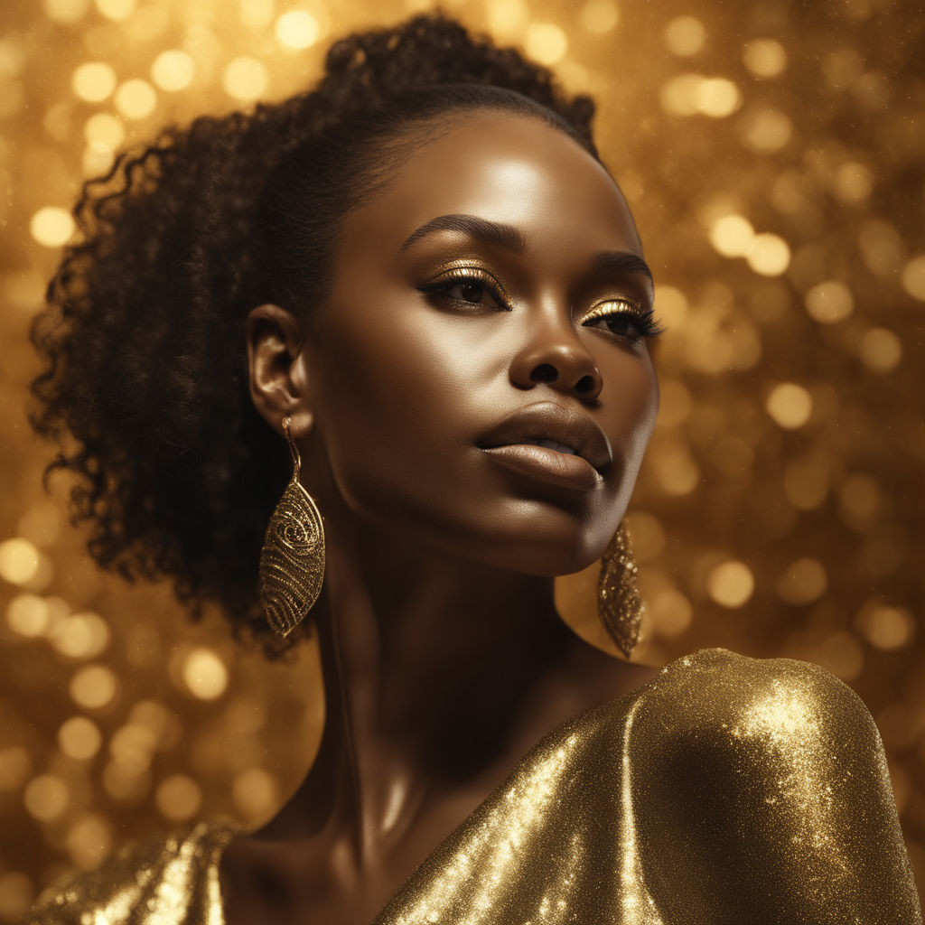 Premium AI Image  Golden Makeup and Artistic Body Paint Fashionable Woman  with Metallic Body Art black skin Glimmering Golden Skin Fashion art  digital ai