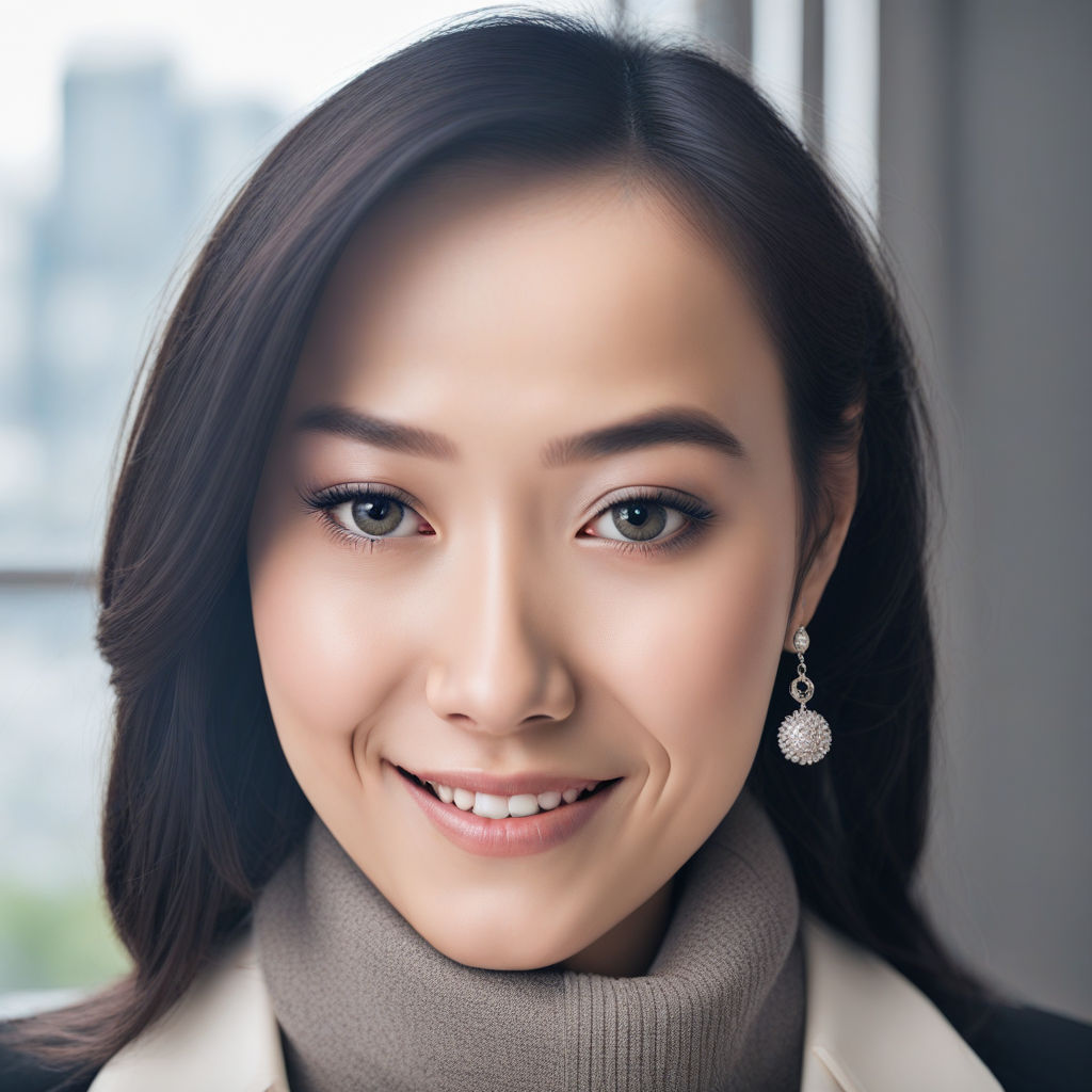 Close-up portrait photography. an asian mature woman with black