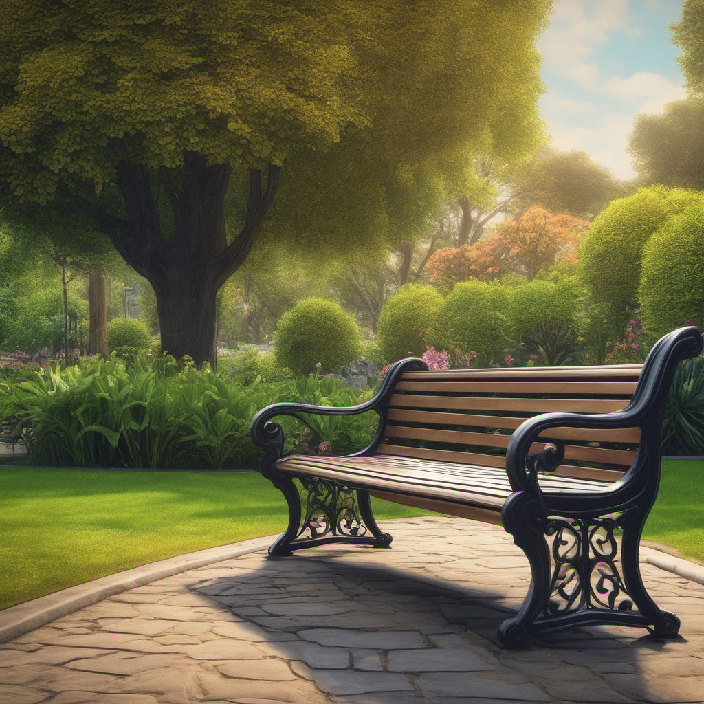 Visualize an anime girl sitting on a worn-out park bench in an abandoned