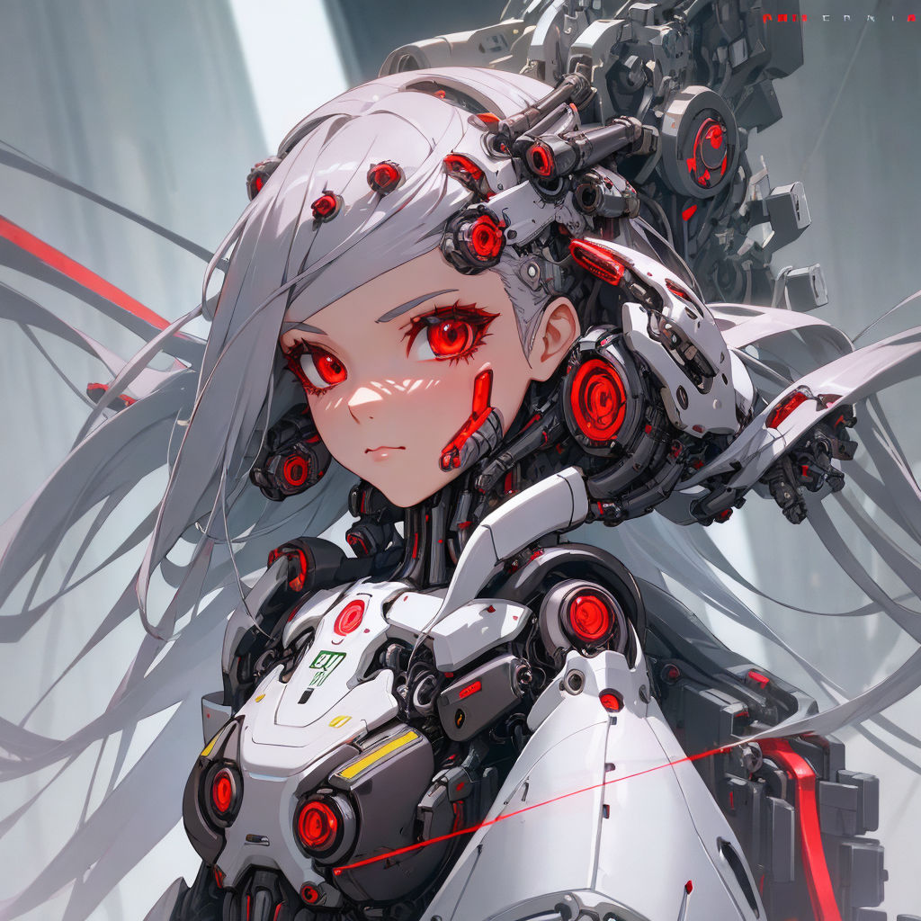 portrait Anime cyberpunk cyborg girl in mechanical