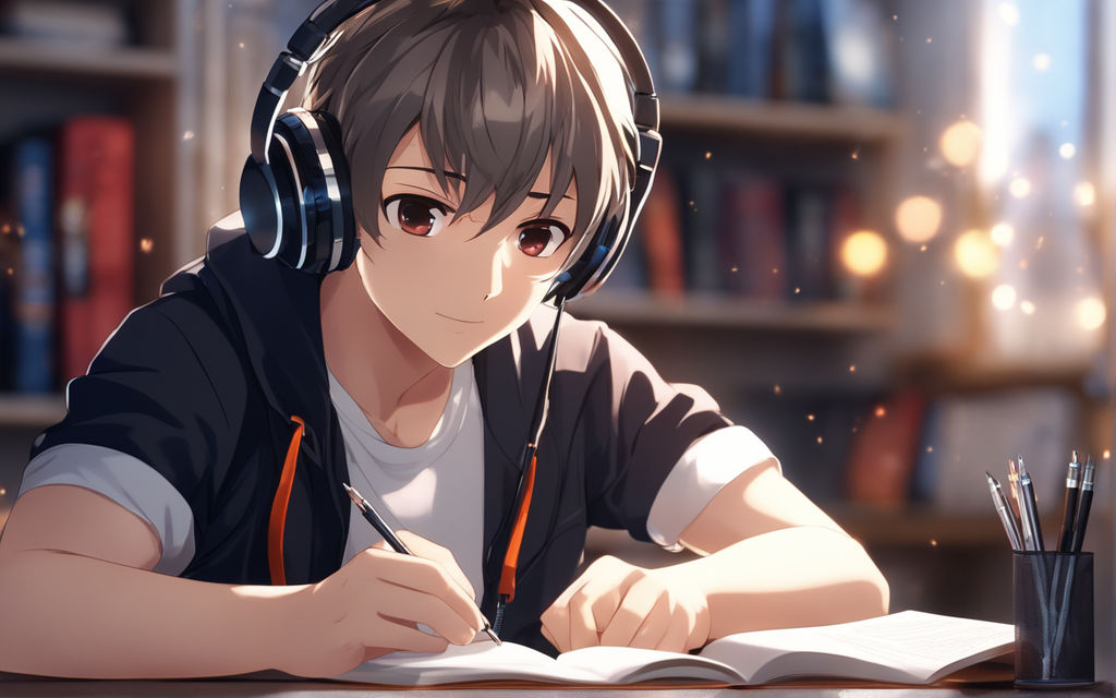 anime boy with headphones