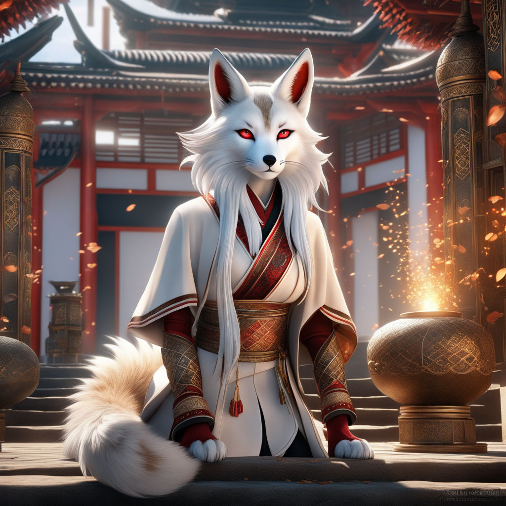 A beautiful white kitsune, magical fox, nine-tailed fox, amazing colours,  overdetailed, Anime Key Visual, Japanese Manga, Pixiv, Zerochan,... :  r/nightcafe