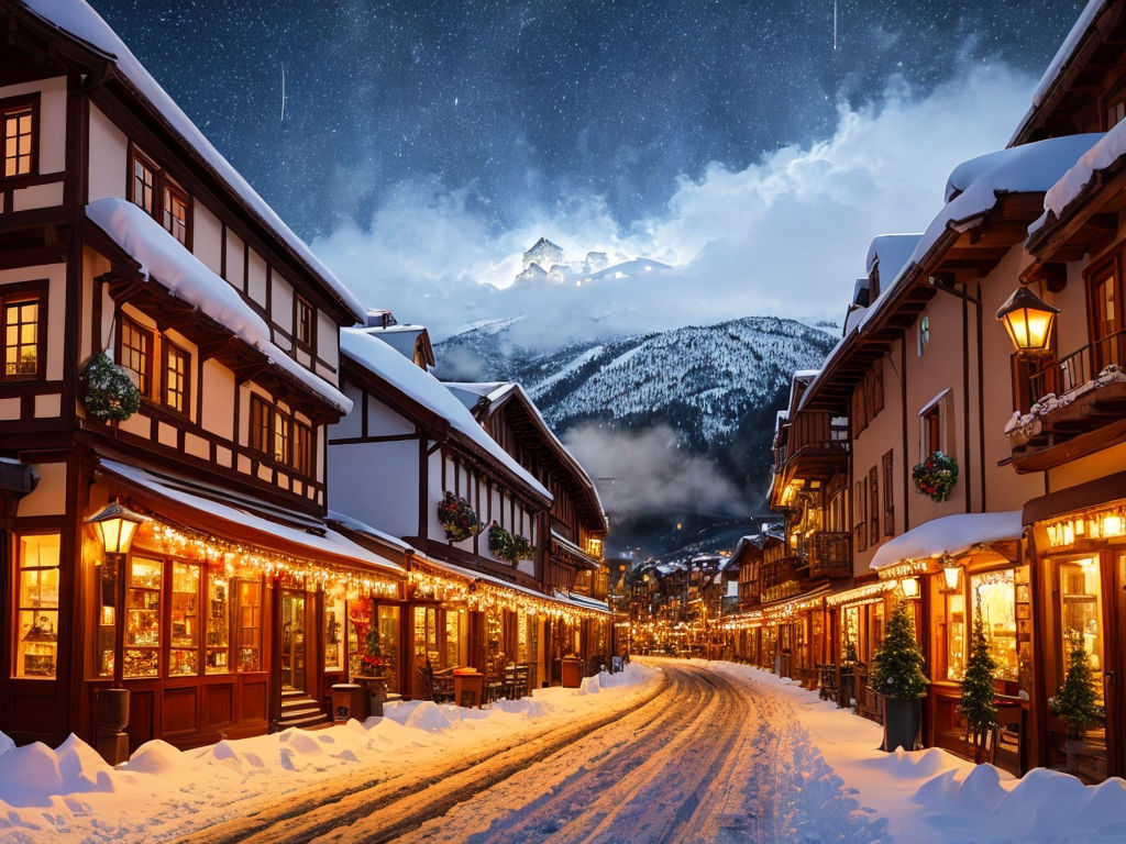 Snowy Winter Night Mountains 