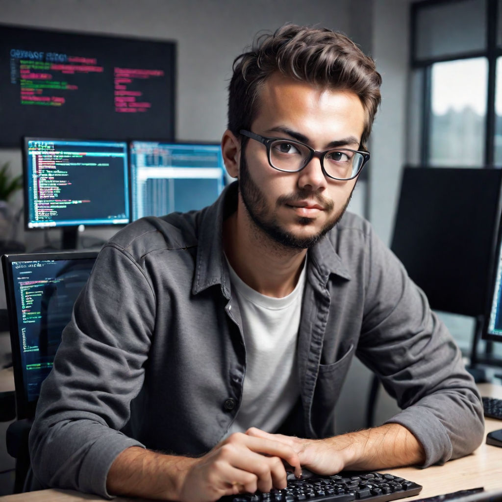 Pondering Skilled Programmer Cool Eyeglasses Developing New Application  Customer Distance Stock Photo by ©GaudiLab 207113338