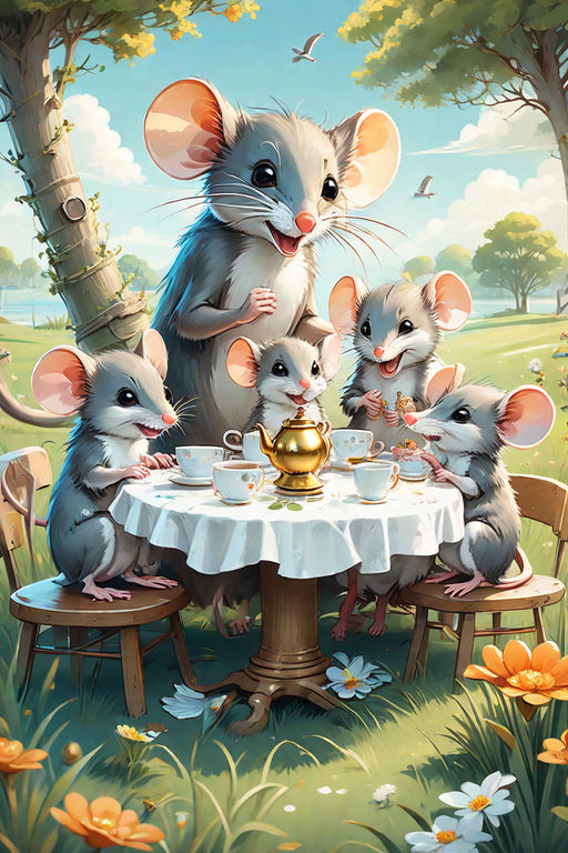 Family of Cute Mice in a Mouse House · Creative Fabrica