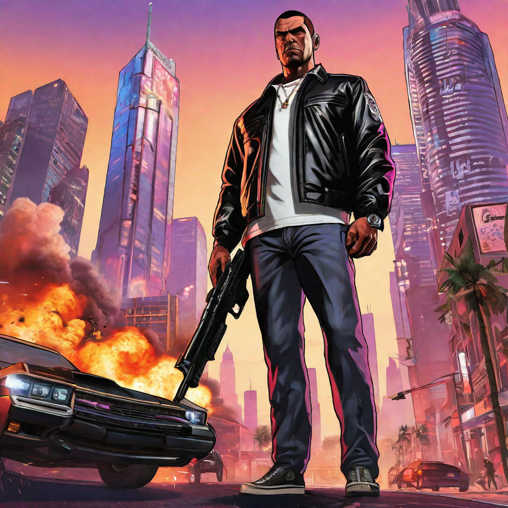 niko bellic brown leather jacket, gta 4 loading screen, Stable Diffusion