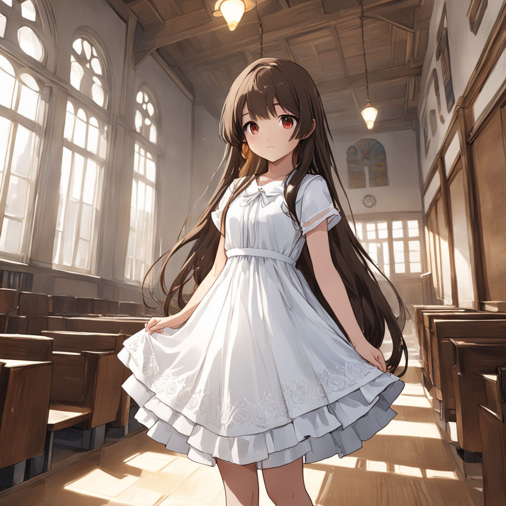 anime girl in a dress with brown hair