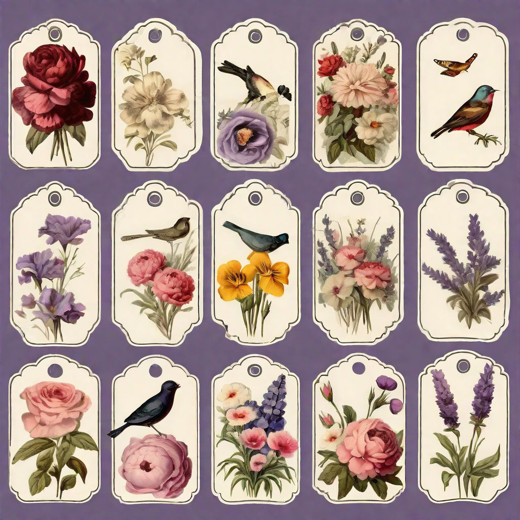 Sticker vintage tags: flowers