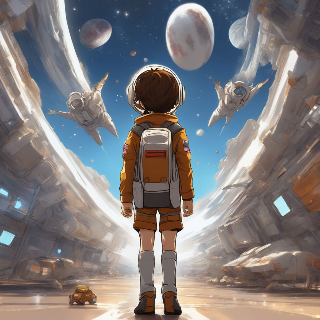 Lexica - Vintage 90's anime style. a 12-year-old boy in an astronaut suit,  staring at an abandoned airport covered with rust