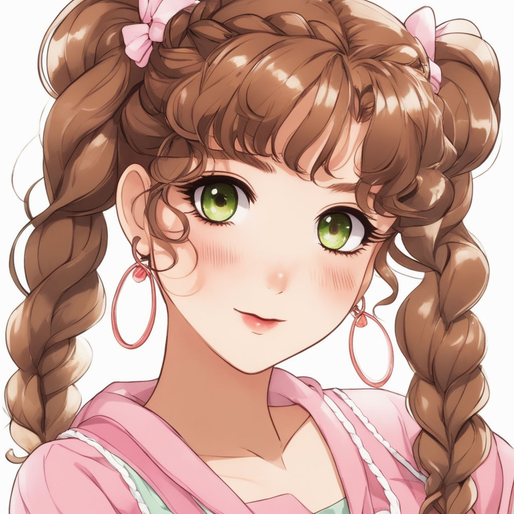 anime girl with curly brown hair and hazel eyes