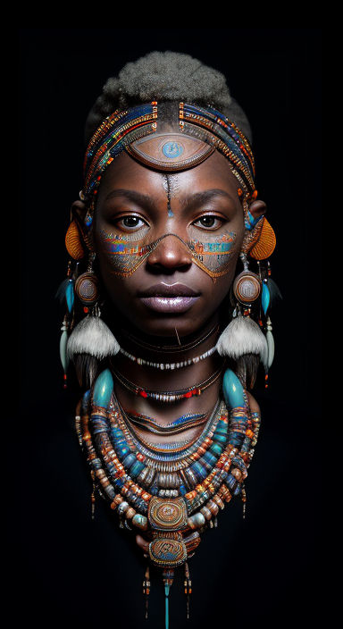 Portrait of beautiful woman wearing a coin headchain maasai with