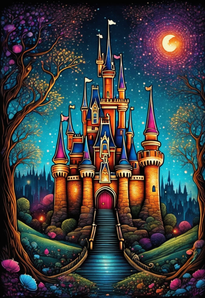 disney world castle drawing color