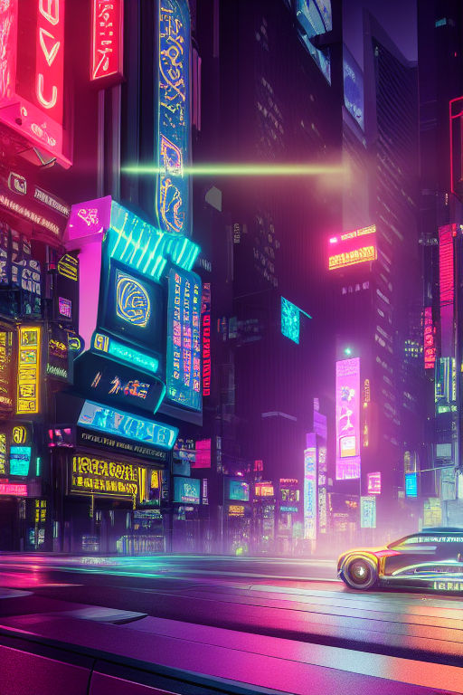 The neon-lit streets of a cyberpunk anime night city with this