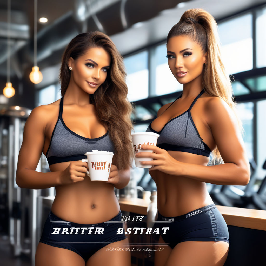 Two beautiful young female fitness models in a fitness studio