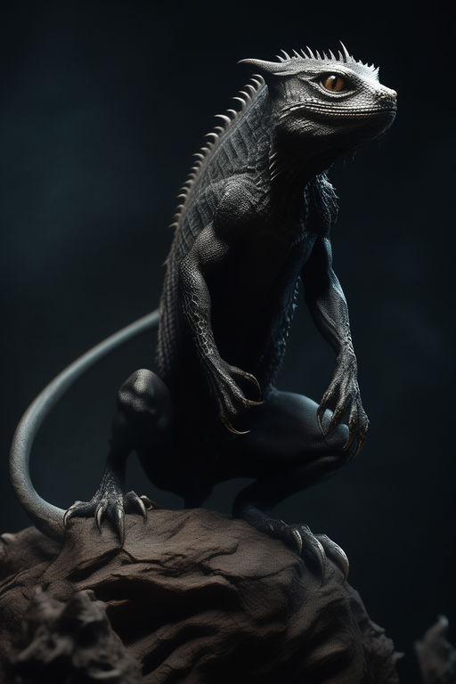 Alien Reptile ET Creature on black Background. Extremeley detailed