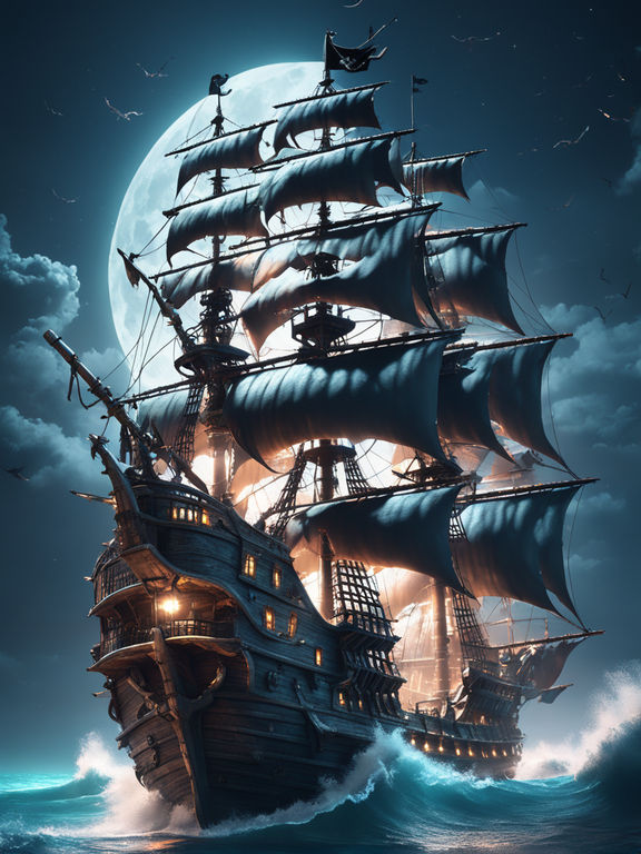 Premium AI Image | A pirate ship is sailing in a storm.