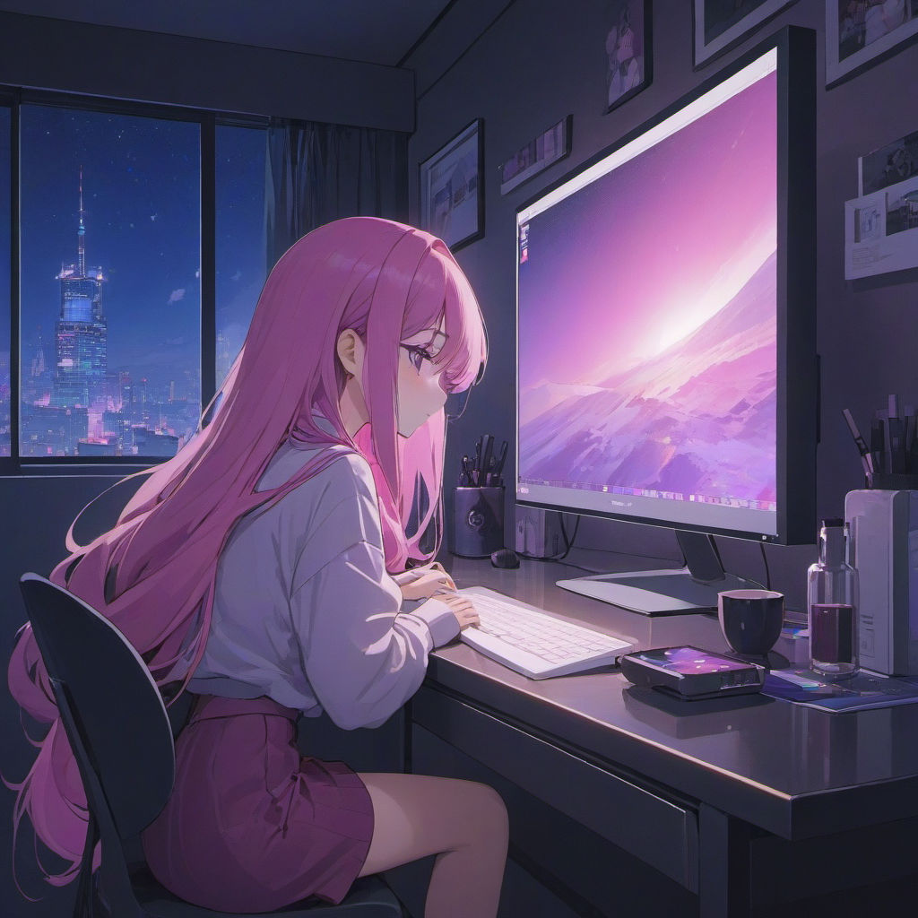 Premium Photo  Cute anime woman looking at the cityscape by night time a  sad moody manga lofi style 3d rendering