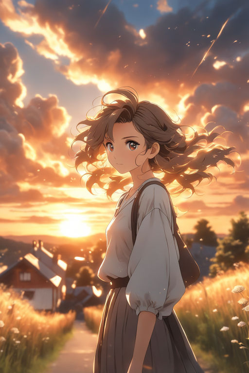 HD wallpaper: girl, fish, sunset, smile, bubbles, anime, art, form, class