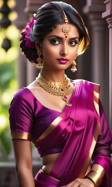 Hot girl in silk satin shiny Saree