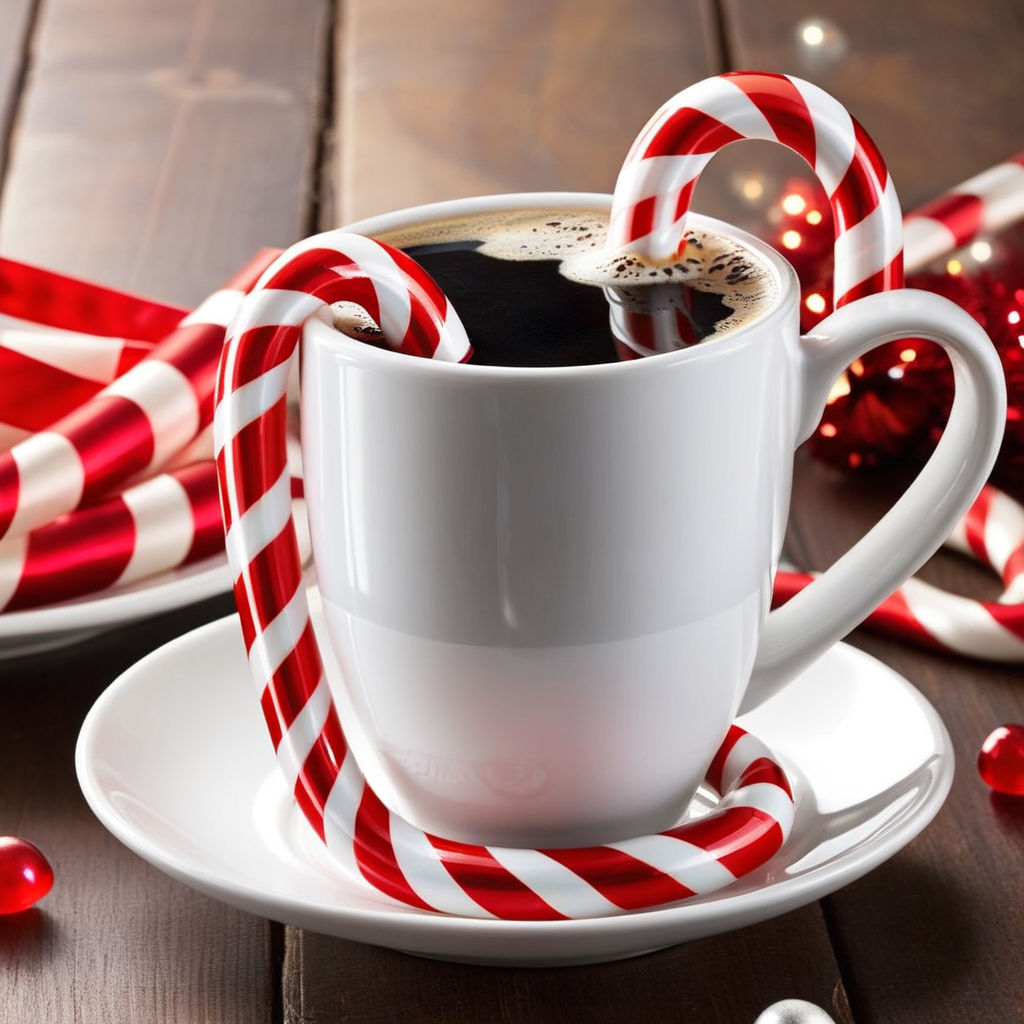 Christmas Coffee Cup with Candy Cane I Art Print by Aldona