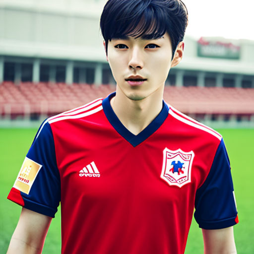 korean guy wear in red soccer jersey - Playground AI