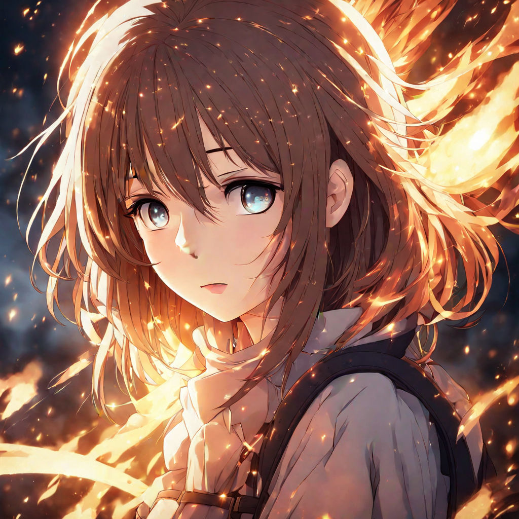 Dark anime character with glowing blue eyes surrounded by red flames