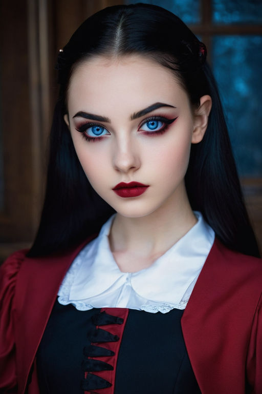 wednesday addams, innocent face, purple eyes, japane