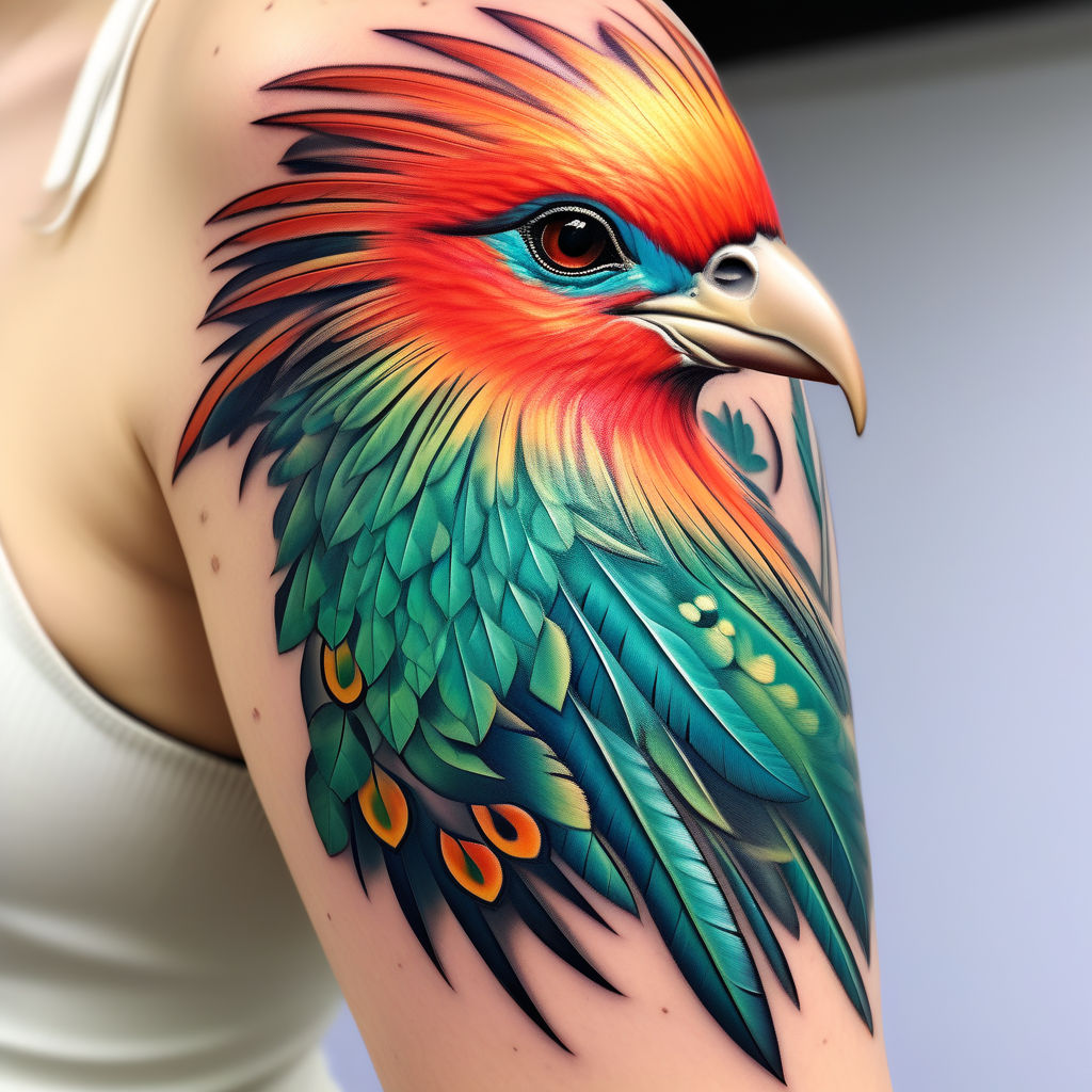 Colorful bird tattoo with a landscape - Tattoogrid.net