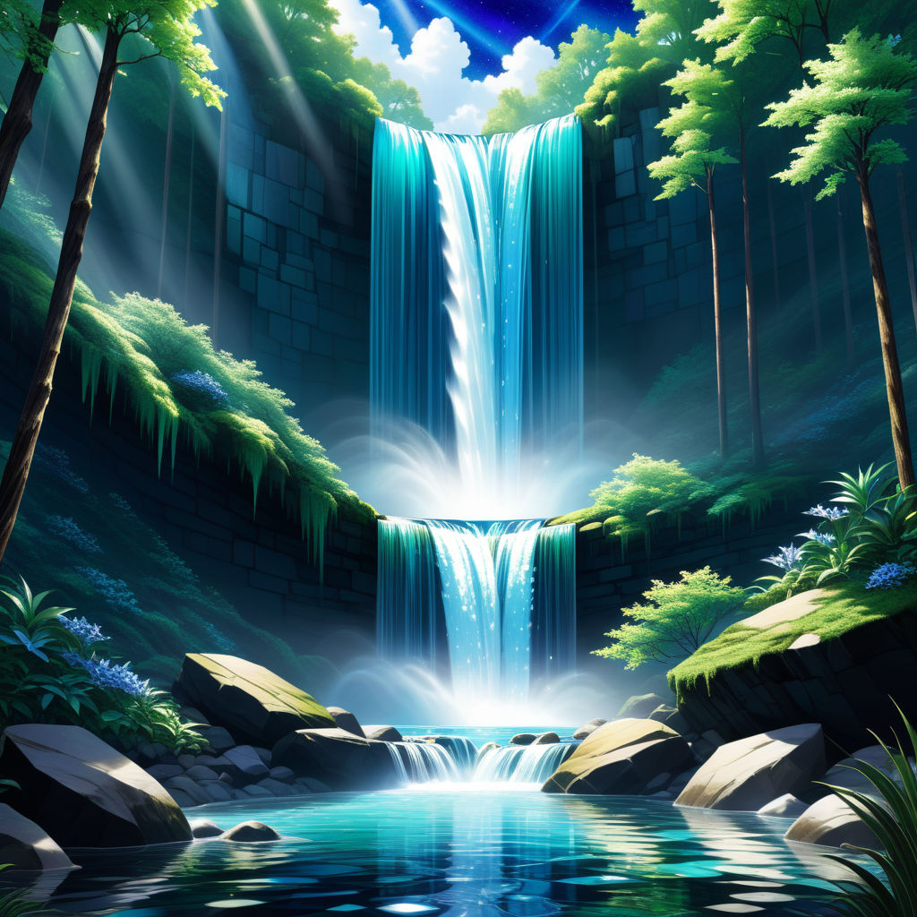 HD desktop wallpaper: Anime, Waterfall, Girl, Deer download free picture  #1052847