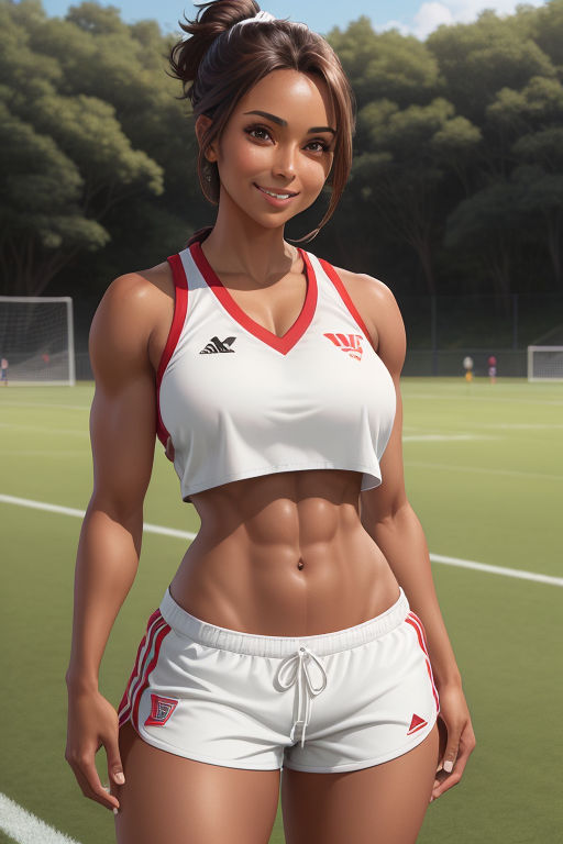 Soccer player, hot, girl, long brown hair, brown eyes, anime, big