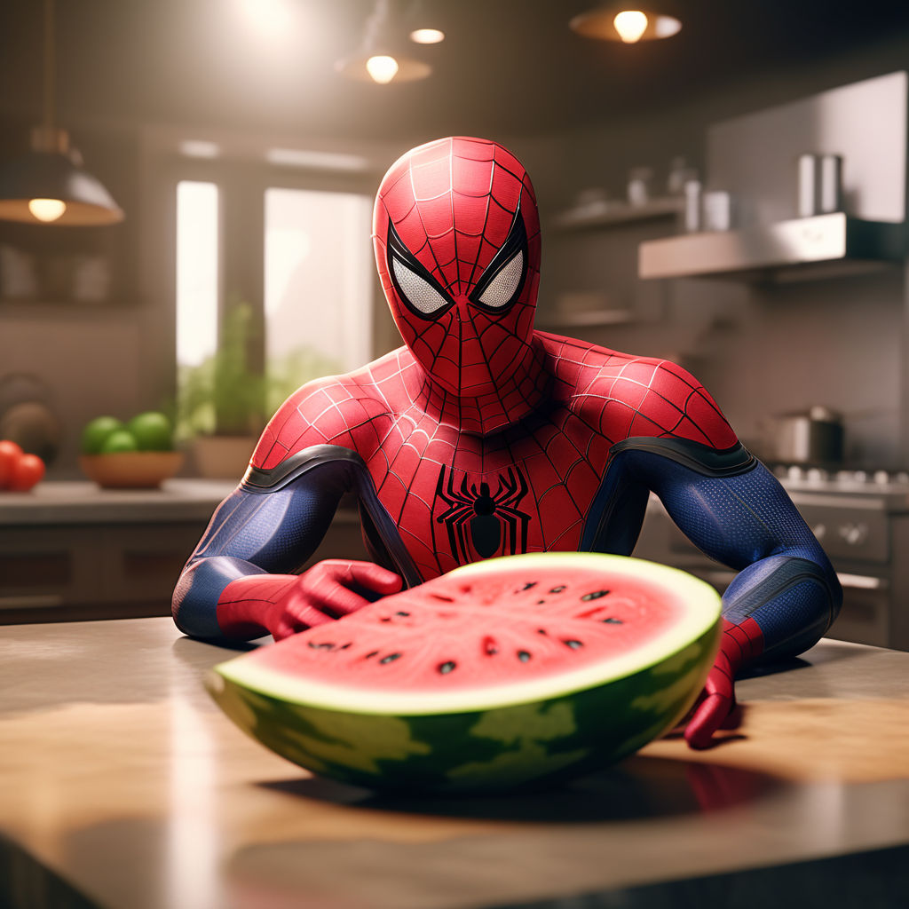 Spiderman fishing with a Watermelon - Drawception