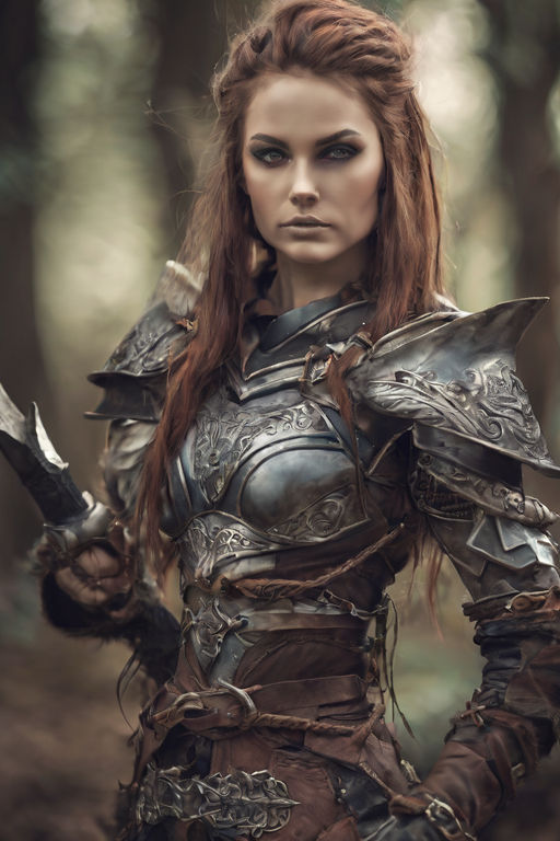 a muscular fantasy warrior woman wearing armour