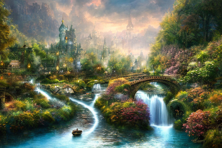 Fantasy Landscapes Elven City Digital Print Screen Saver Fantasy Art Trail  Fantasy Forest River 