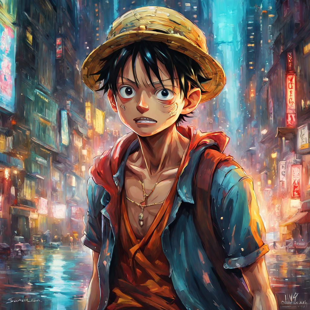 One Piece Anime - Luffy - 80s Retro Art P - Art Print