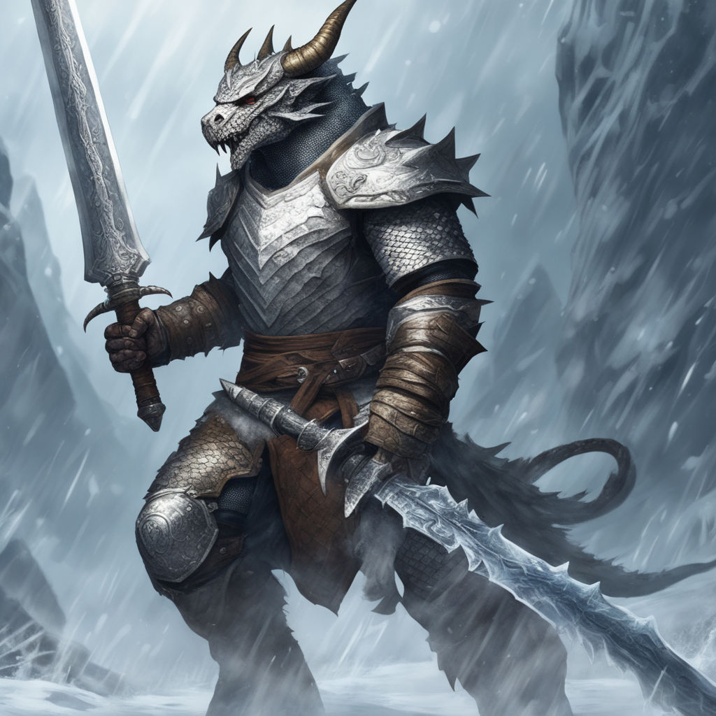 AI Art Generator: D&D Character, male black dragonborn, studded