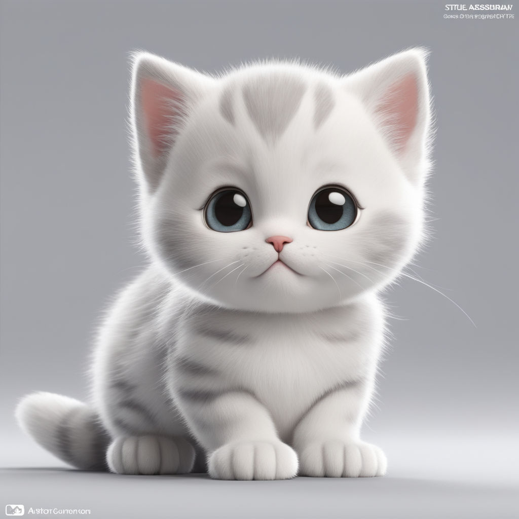 A lovable character of a fluffy cute baby tiger with four legs pastel light  grey color