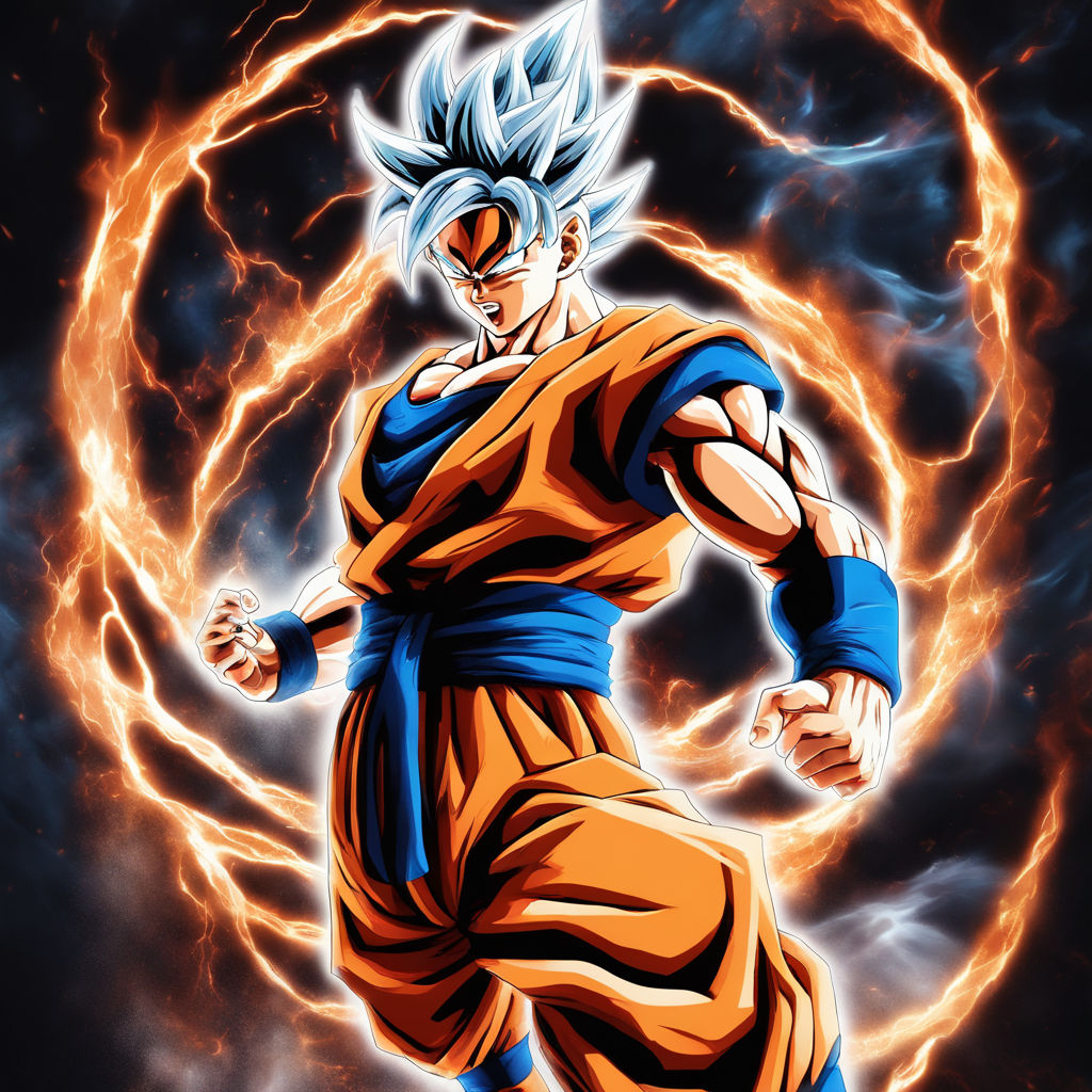 Ssj5 goku with silver hair and a glowing aura, high quality