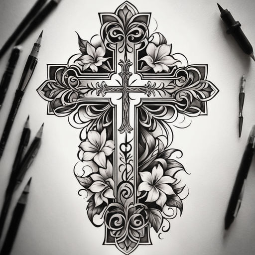 tattoo drawings of crosses with roses