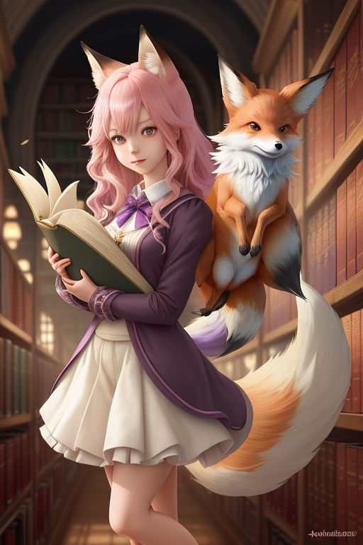 she is fox girl with fluffy orange fox ears