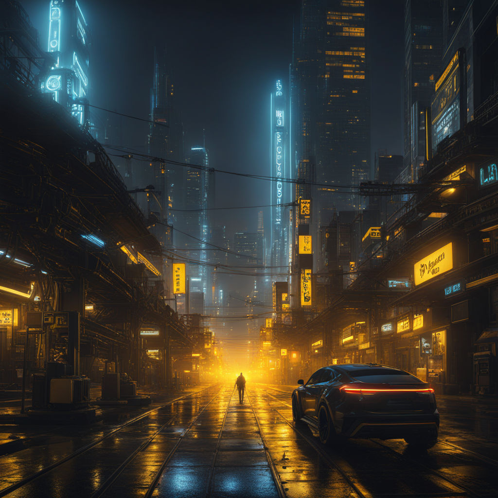 colorful Nighttime cyberpunk city illustration. A night of the